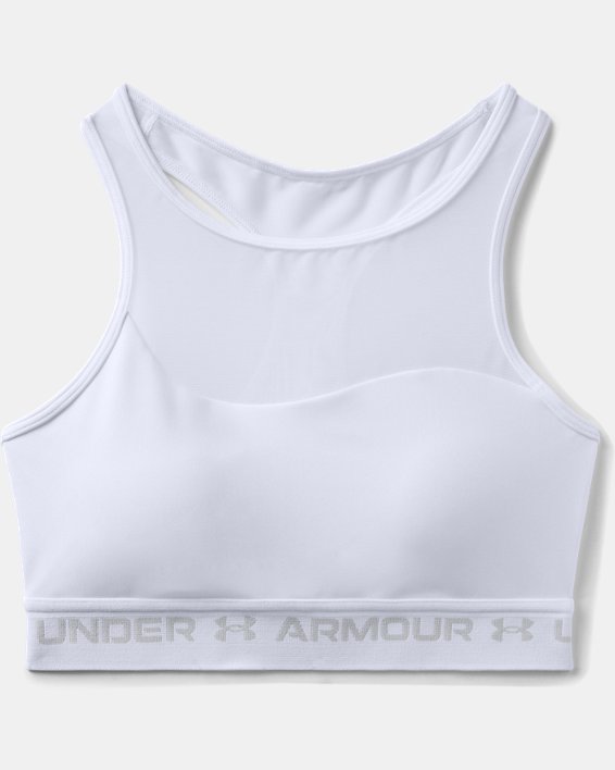 Women's Armour® Mid Sports Bra, White, pdpMainDesktop image number 4